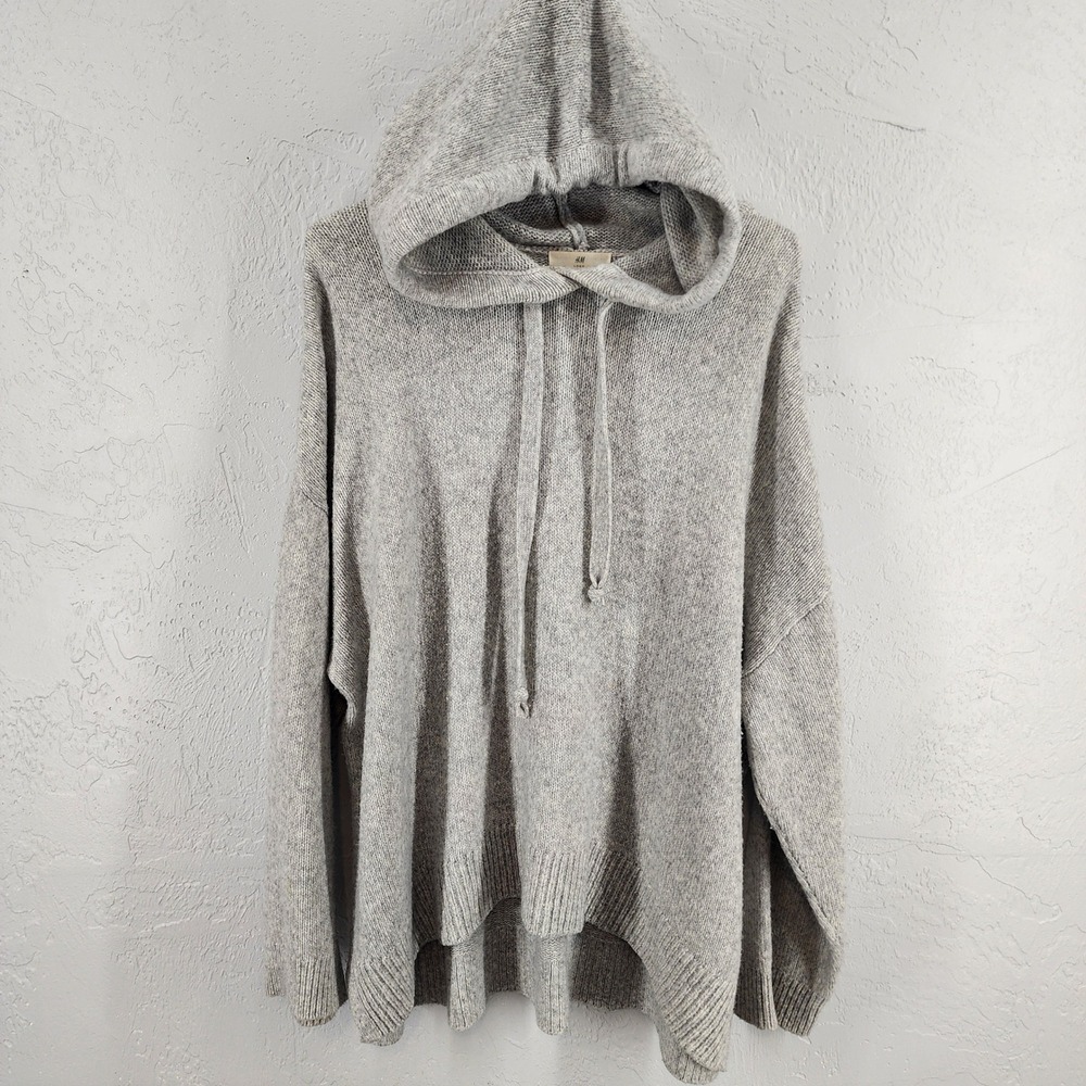 HM LOGG Gray Oversized Knit Hooded Sweater Womens Size‎ M/L Cozy Loungewear